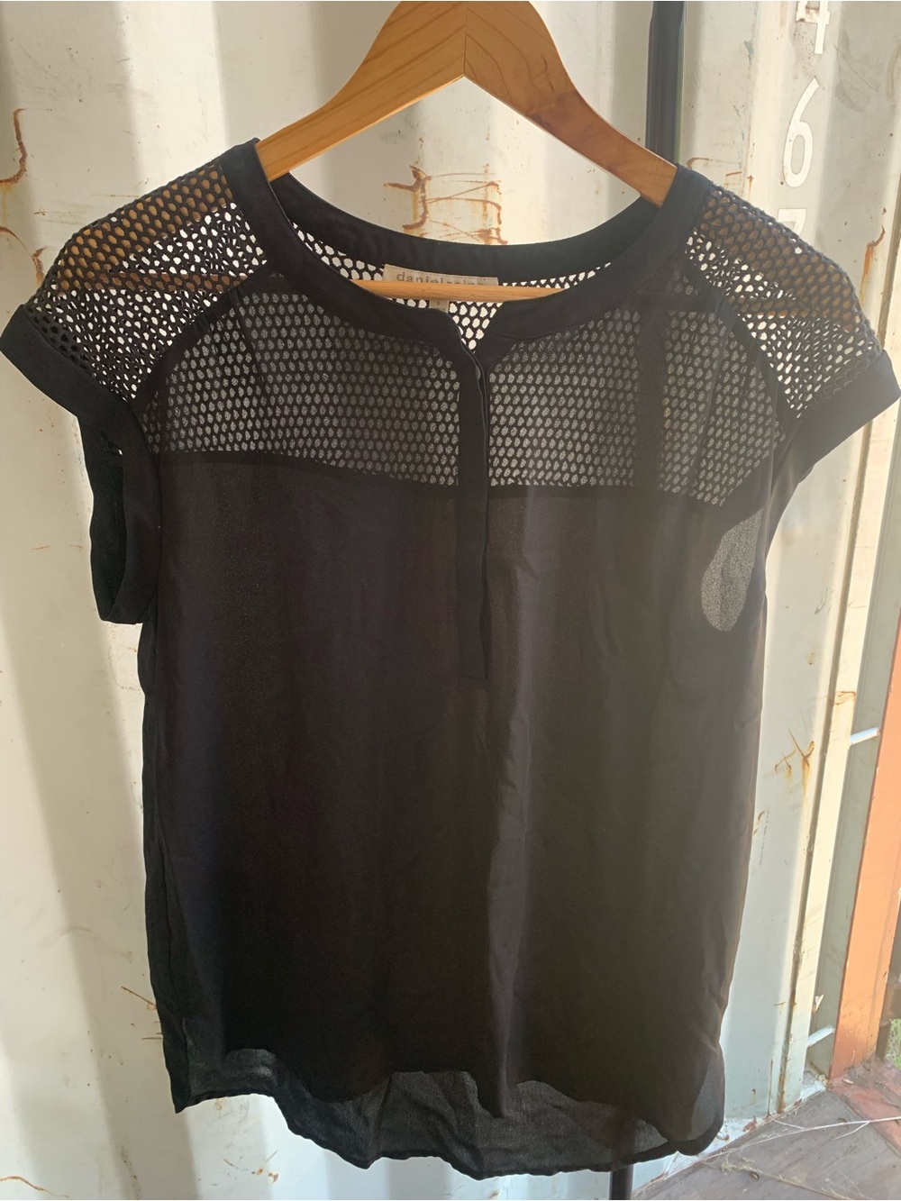 Daniel Rainn Black Mesh Yoke Cap Sleeve Top